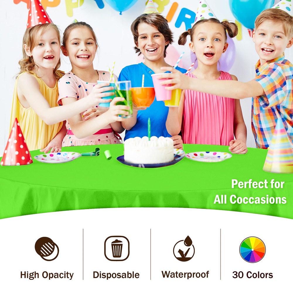 4-Pack Lime Green Plastic Table Cloth - 84-Inch Round - Disposable Tablecloth...