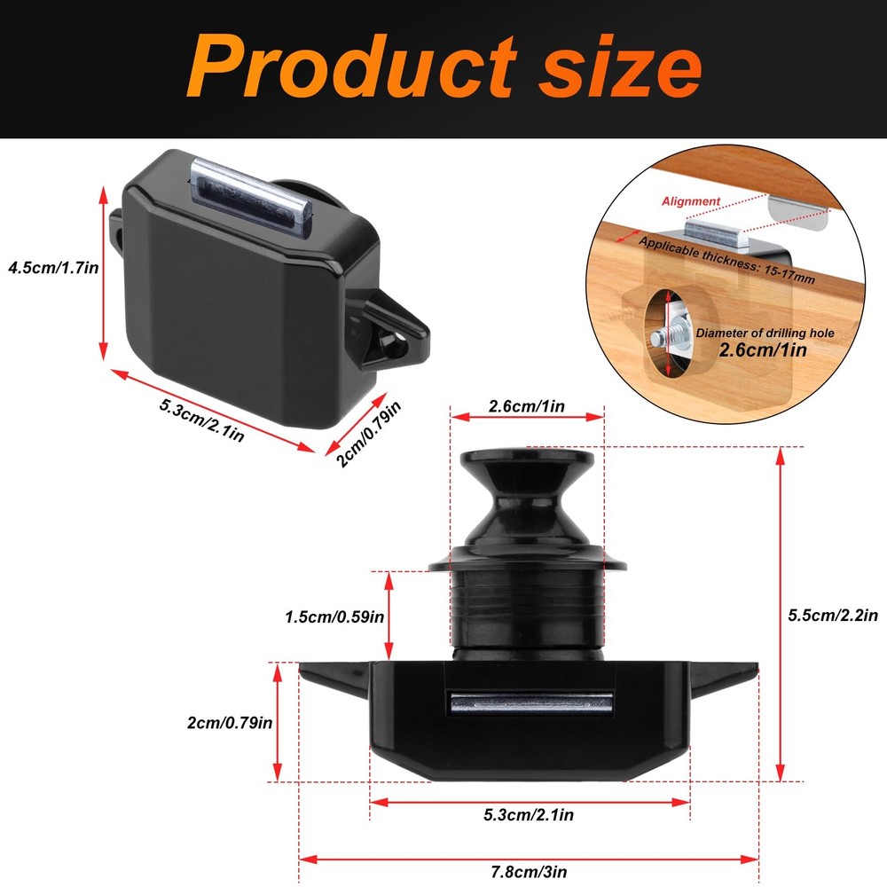 5 Pack Push Button Latch Cabinet Door Catch Keyless Cupboard Locks for Black