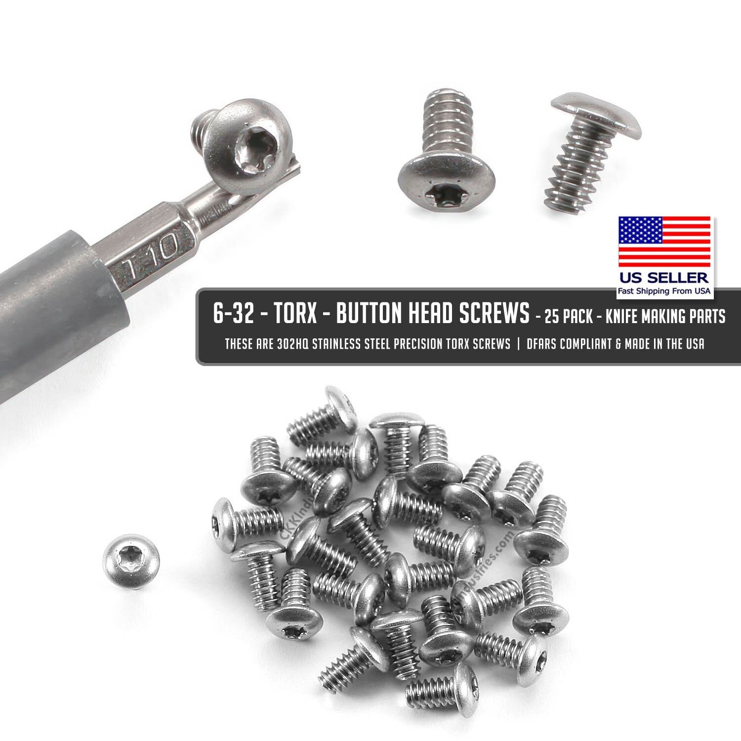 6-32 - TORX - Button Head Screws- (.250) - Knife Making Parts - 25 Count