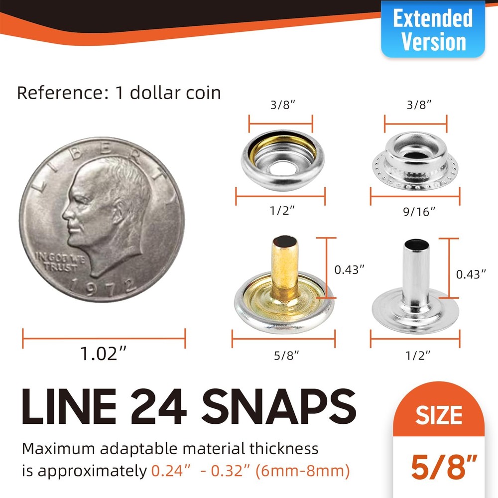 Hapden 140 Pcs Extended Version Canvas Snaps Kit, Heavy 11MM, Silver-regular