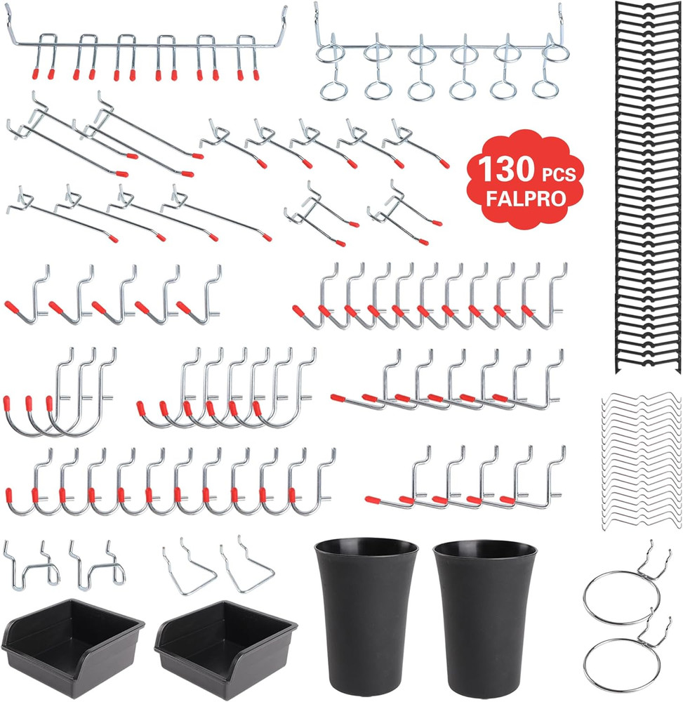 130PCS Pegboard Hooks Assortment - Peg Board Hooks for Hanging Tools with Pegboa