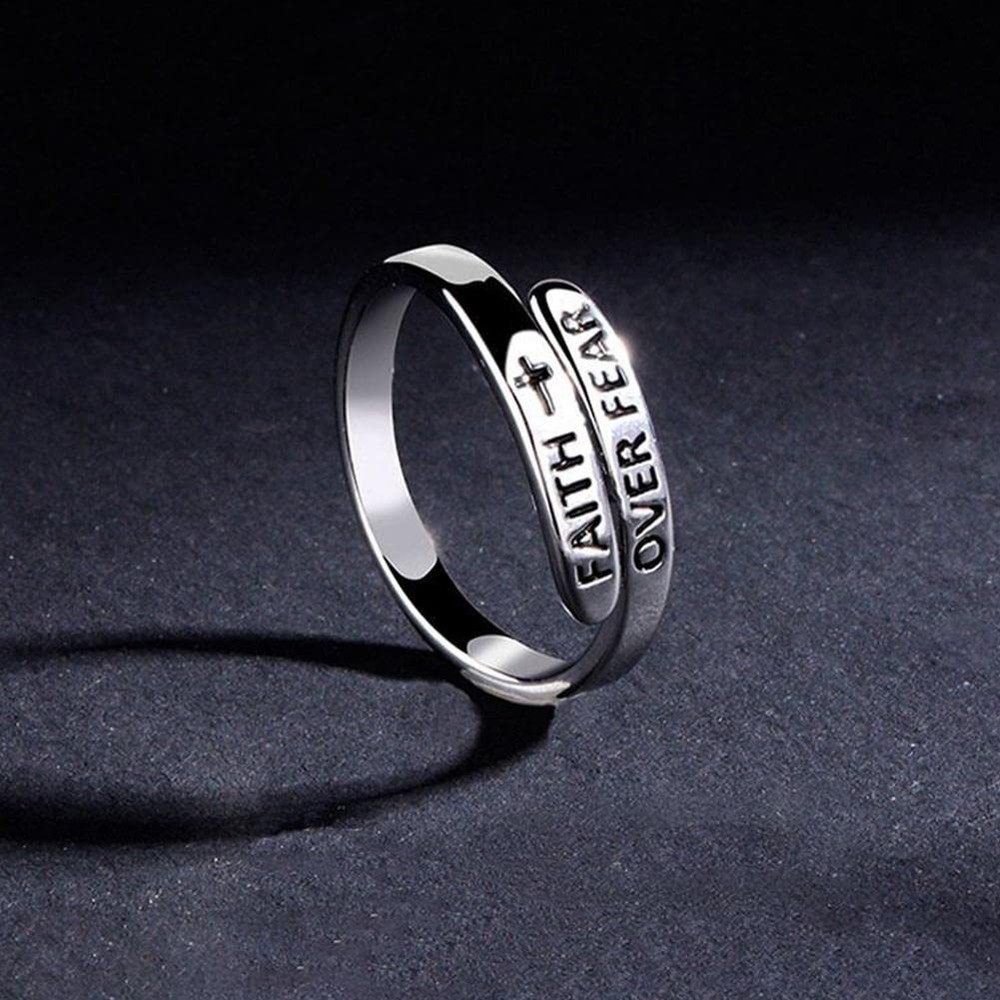 Faith Over Fear Ring,Sterling Silver Adjustable Wrap Open Adjustable,