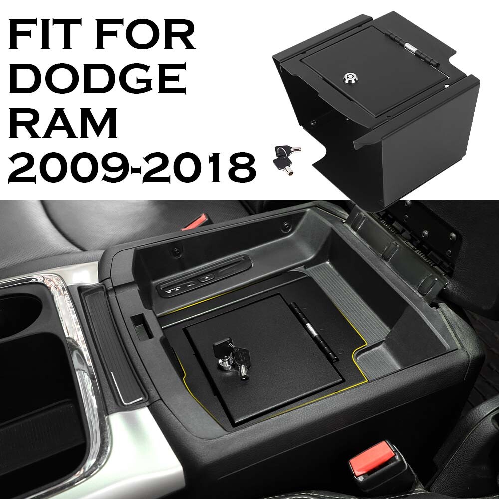 LOCKABLE CONSOLE STORAGE VAULT SAFE BOX CASE WITH KEY FOR DODGE RAM 1500 2009-18