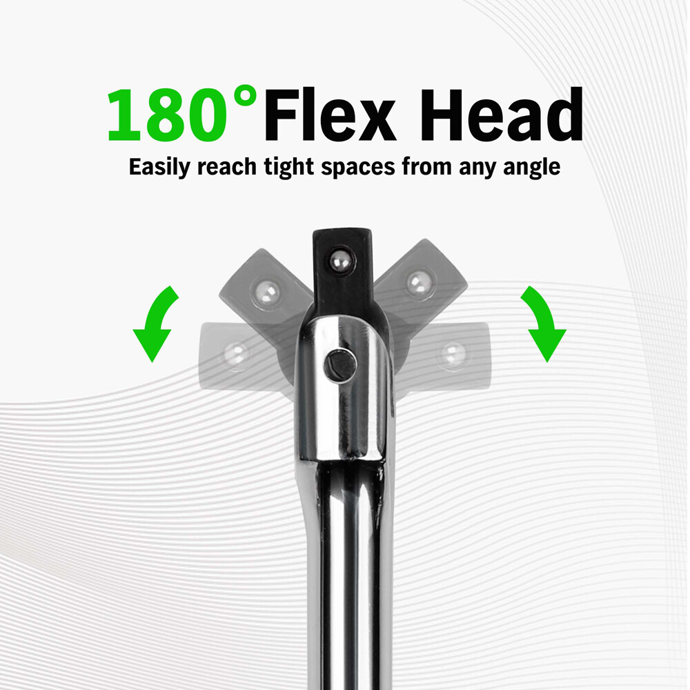 6-Piece Flex-Head Breaker Bar Set 1/2" 3/8" 1/4" Drive 15" 10" 6" 180 Rotatable