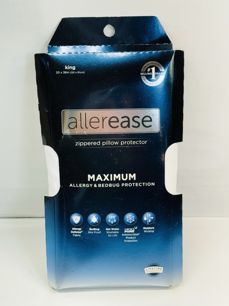Allerease Zippered Pillow Protector King 20”x36” Max Allergy & Bedbug Protection
