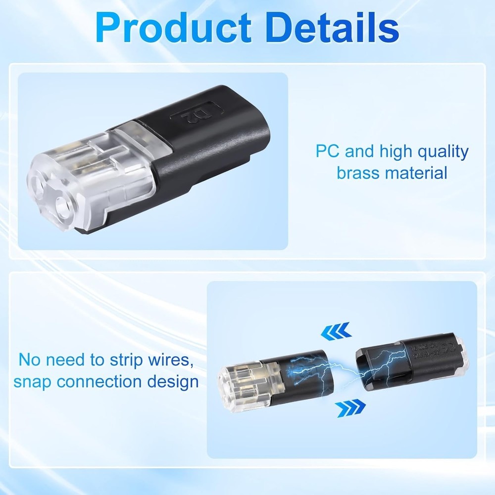 50Pcs Low Voltage Wire Connectors, Double Wire Plug in Connector