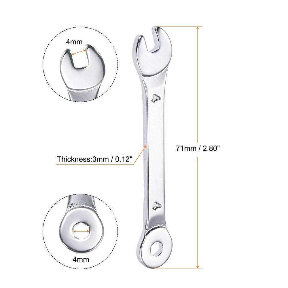 Thin Combination Wrench with Offset 6-Point End and Angled Open End 4mm