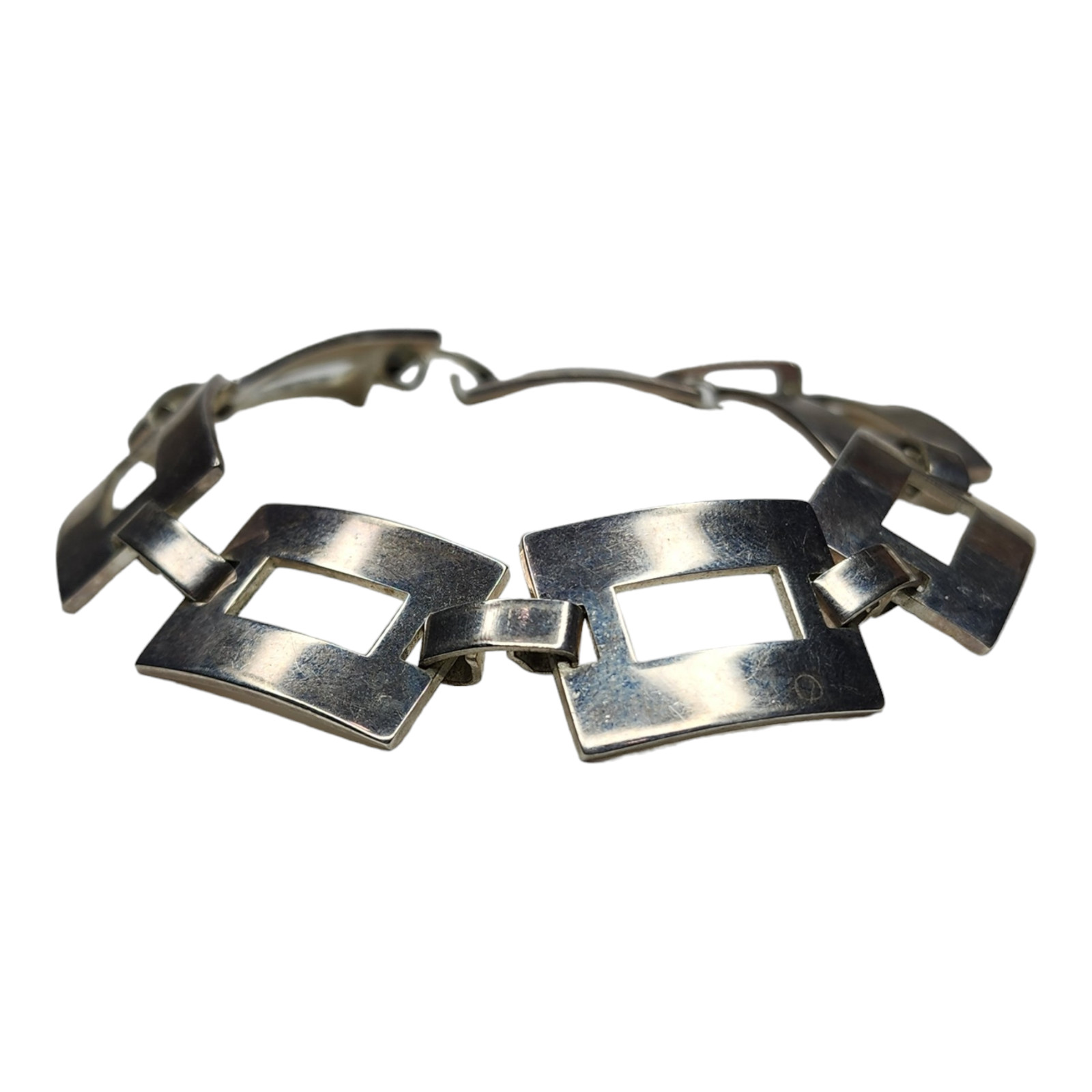 Vintage Sterling Silver 925 Square Flat Link Bracelet 7 7/8 Inches