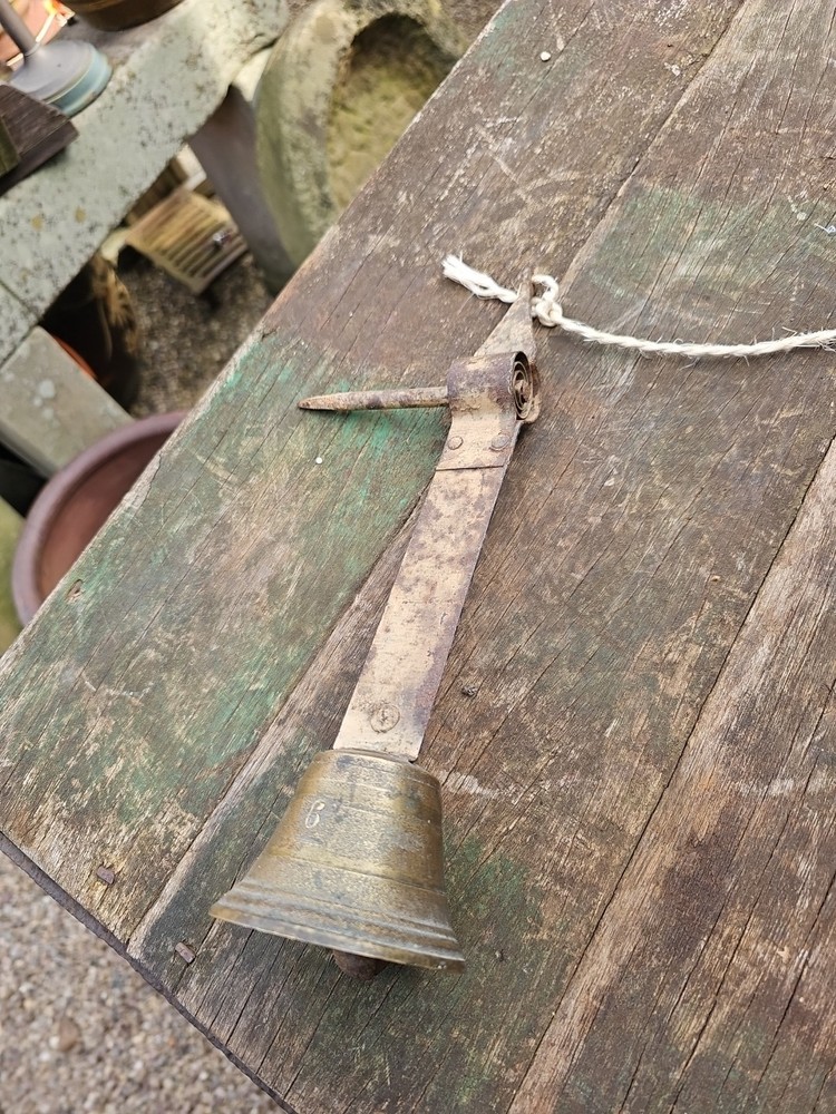 Antique Bell Door Spring  Pull Brass With Wall Spike