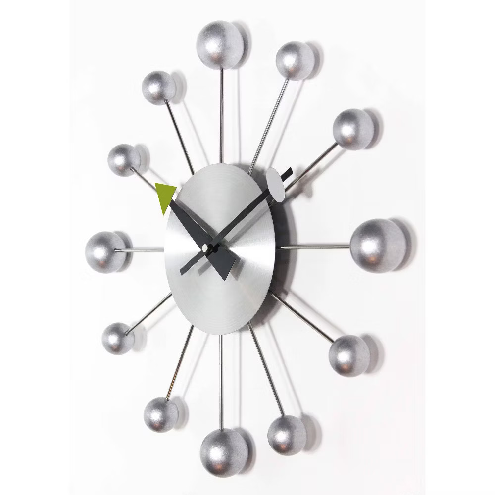 15" Orb Spoke Retro Wall Clock Silver - Infinity Instruments: Modern Design,