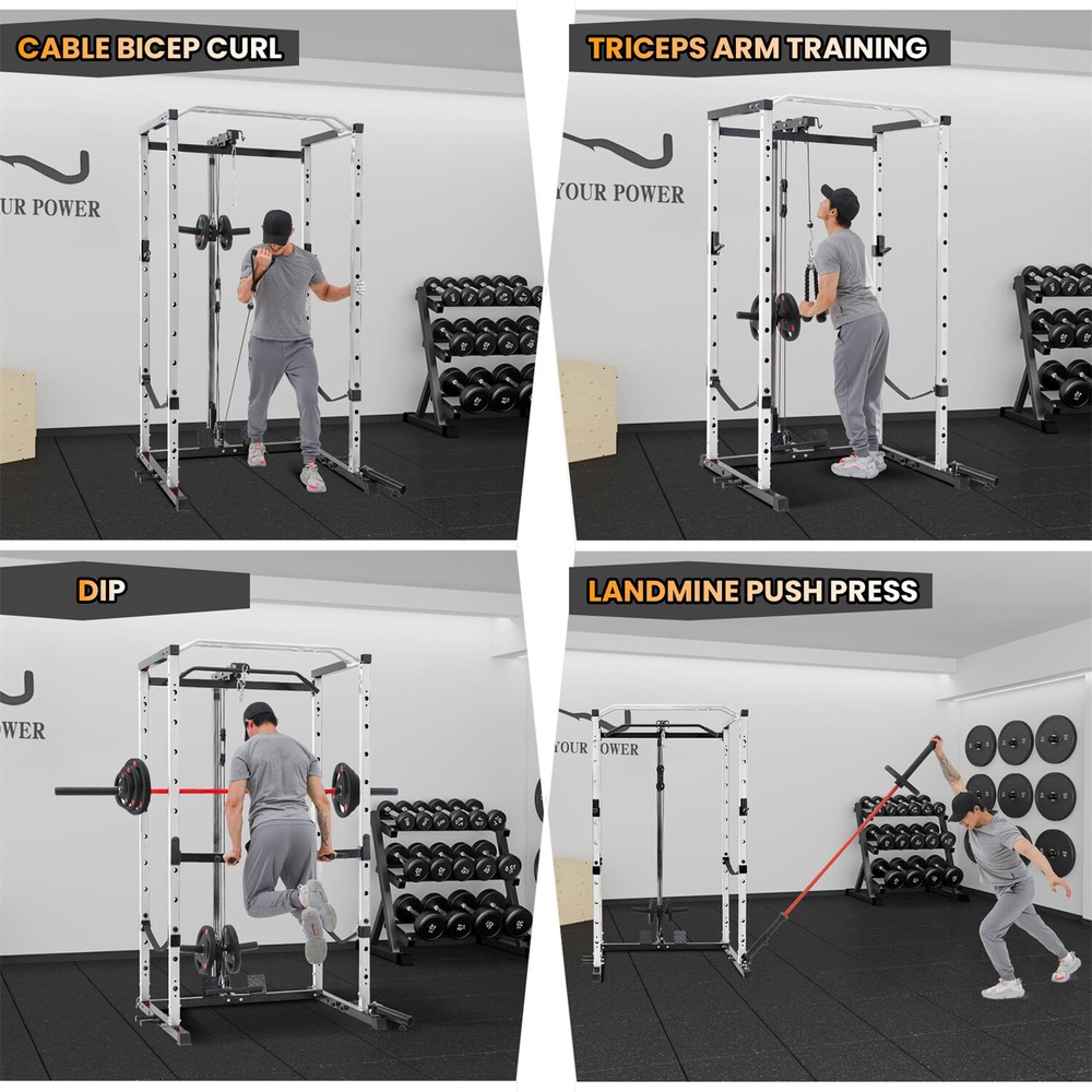 🔥Power Cage Multi-Functional Power Rack with Cable Pulley System and J-Hooks US