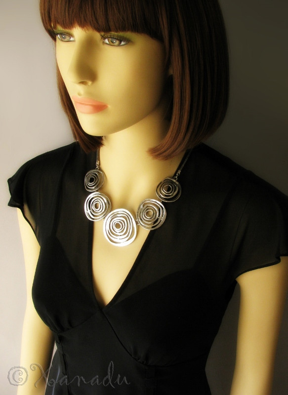 Silver Concentric Circles Statement Necklace - Artisan Crafted Silver Necklace