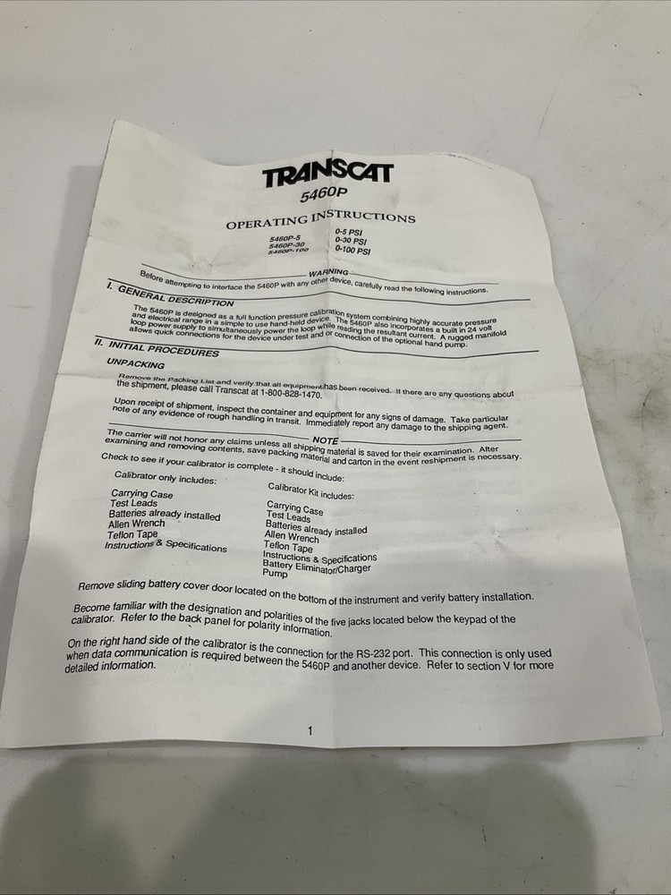 TRANSCAT 5460P PRECISION PRESSURE CALIBRATOR T2M