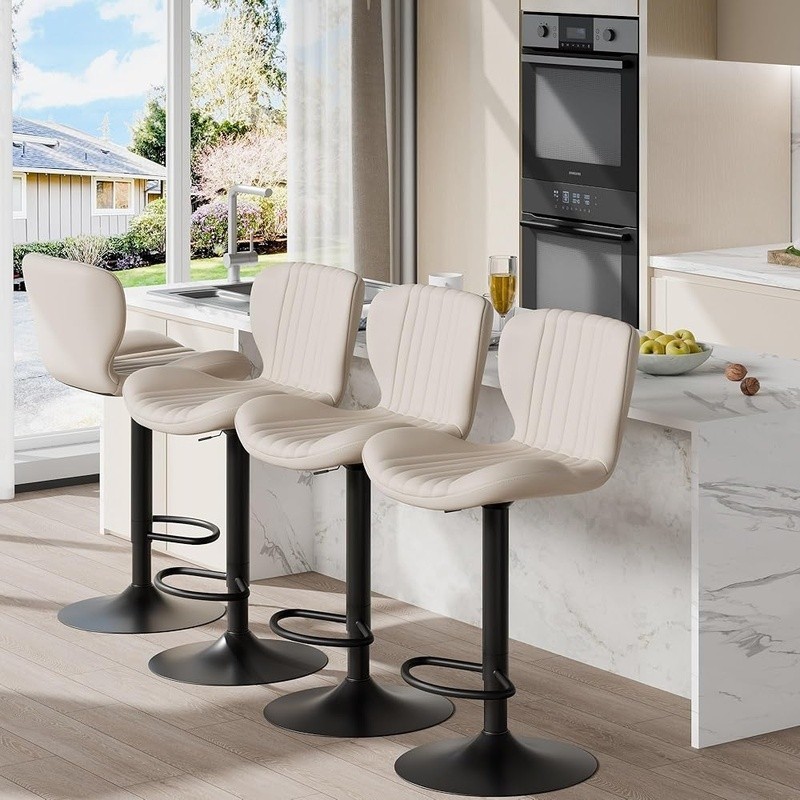 Ergonomic Adjustable Bar Stools Set 360° Swivel Modern Kitchen Seating 4PCS New