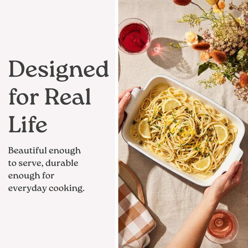 Stoneware Casserole Dish Bakeware Set of 3 | Rectangular Dinnerware Set with ...