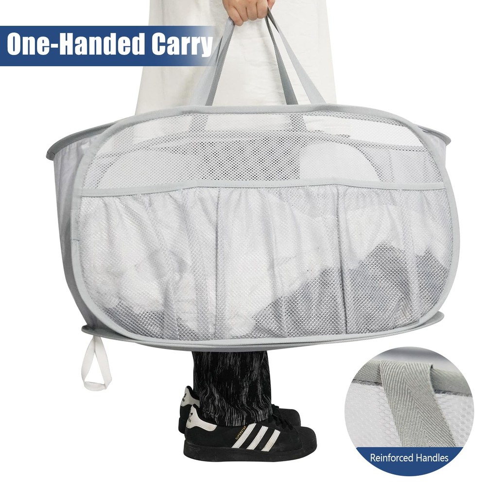 2 Pack Collapsible Laundry Baskets, Upgrade Pop Up Laundry Hamper with Conven...