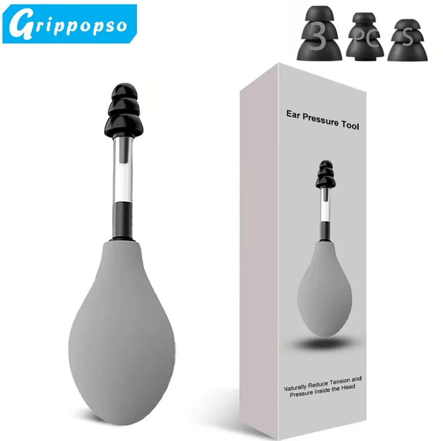 1set Portable Silver Ear Pressure Relief Tool with 3 Sizes Earplugs - NEW