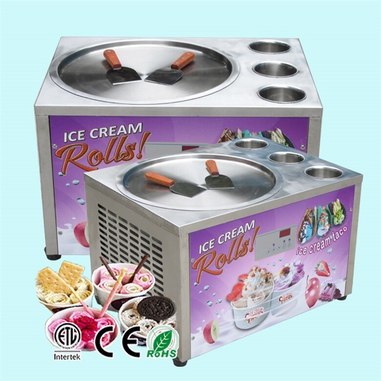 Kolice Countertop Fried Ice Cream Rolled Machine -18" Round Pan with 3 Buckets