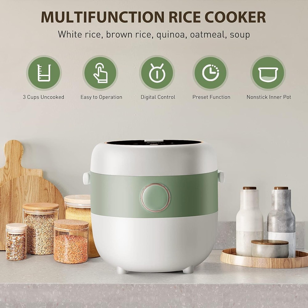 Bear Rice Cooker 3 Cups (Uncooked), 3D Light Green(1.6L) with Microcomputer