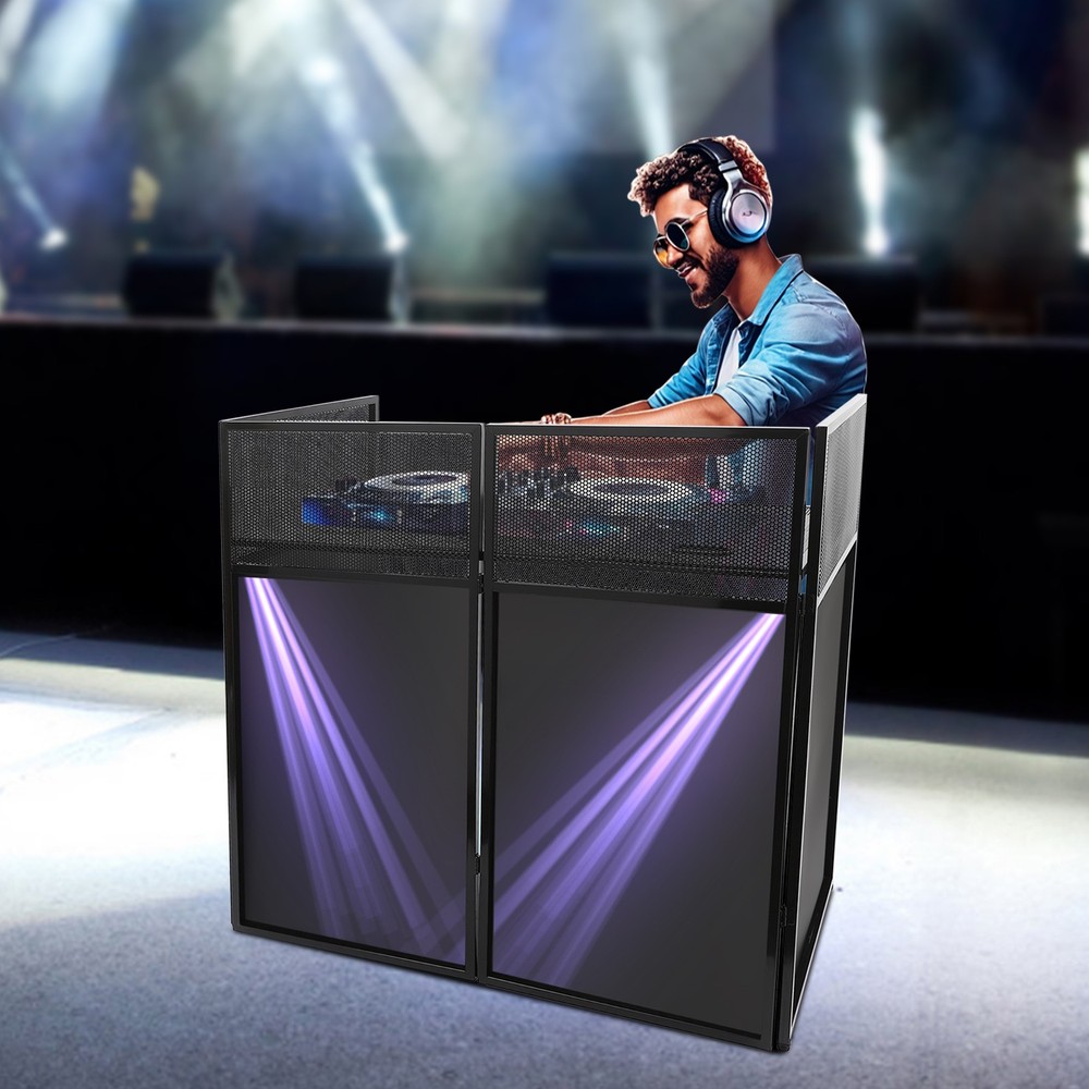 Foldable DJ Booth Stand DJ Booth Facade Table DJ Controller Stand with Casters