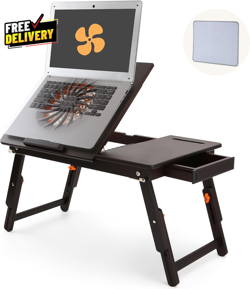 Adjustable Bamboo Laptop Desk for Bed 7 Angles 4 Heights Foldable Black Walnut