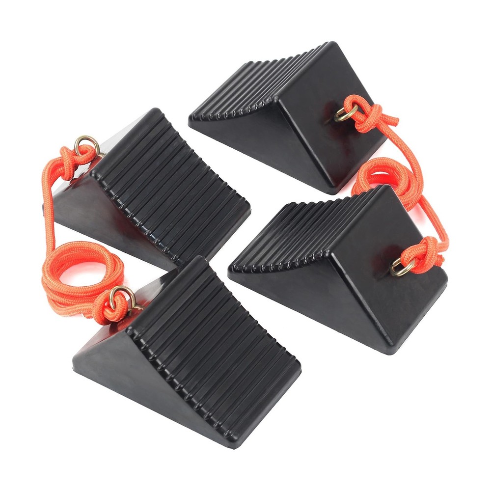 OULEME Heavy Duty Rubber Wheel Chocks with Eyebolt, Solid Wheel Stoppers for ...