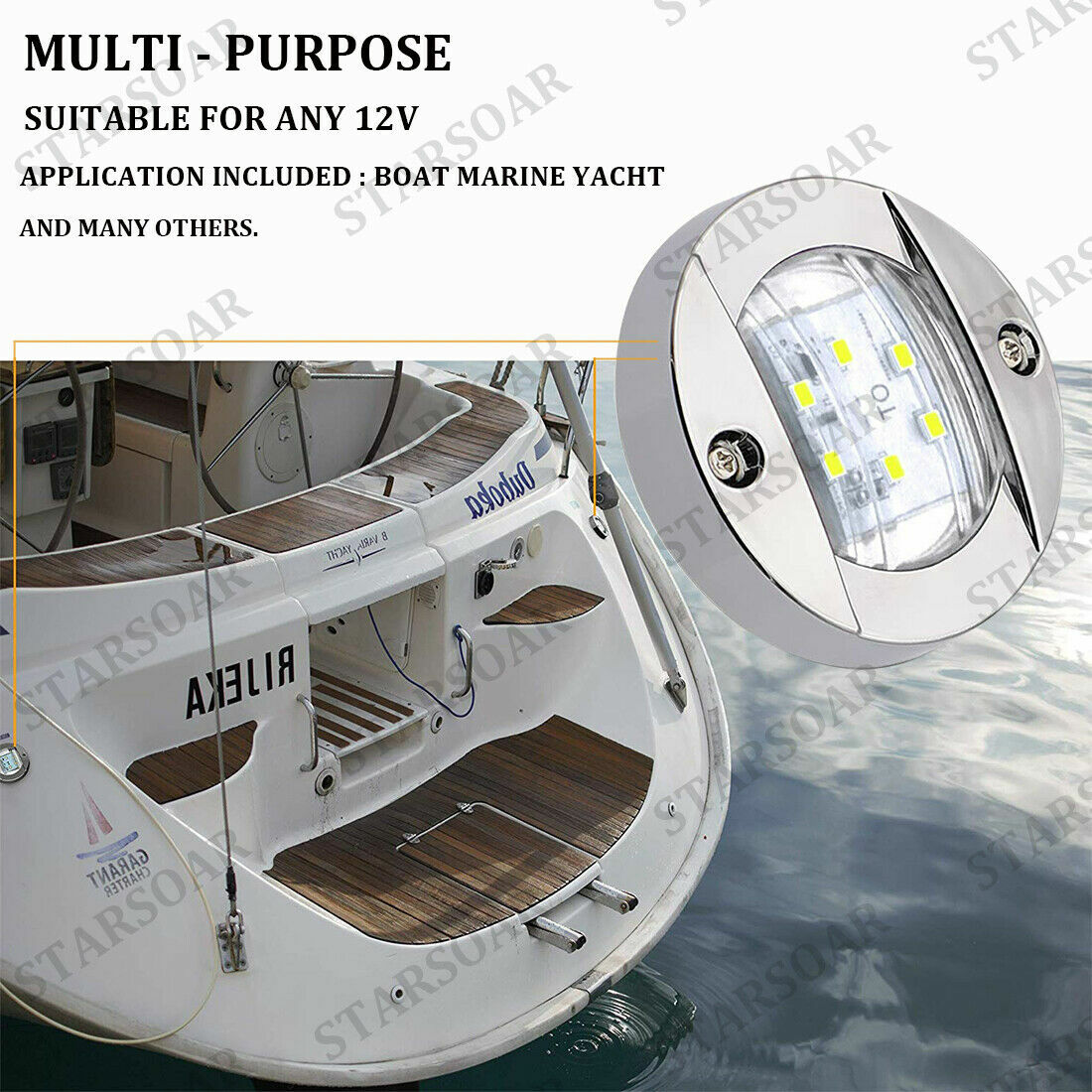 2x Marine Boat LED Deck Courtesy Lights Round 12V White Stern Transom Light