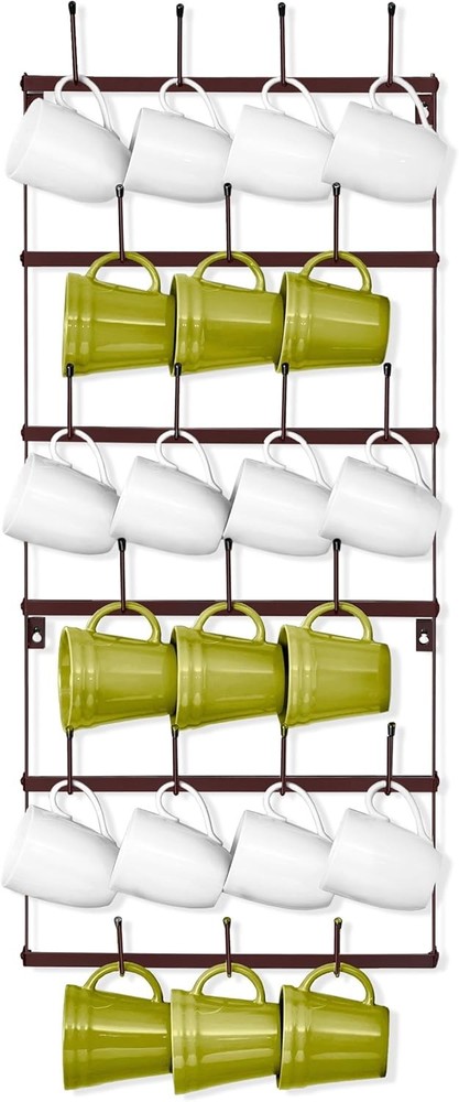 Mug Ra for Wall - Small Rustic Coffee Mug Holder Wall Mount Hooks