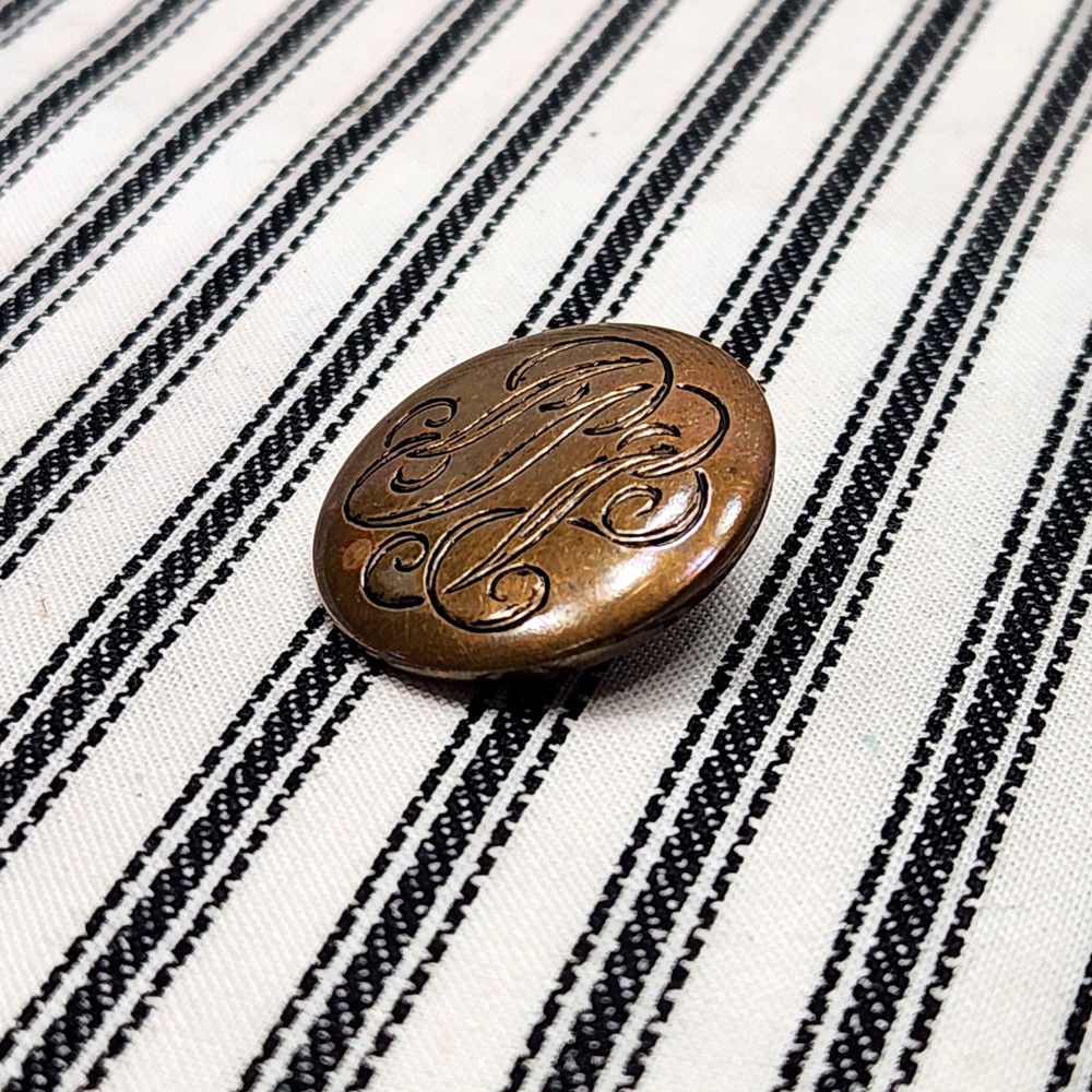 Vintage Uniform Button, (Monogrammed) Brass - (c. Pre 1930s)