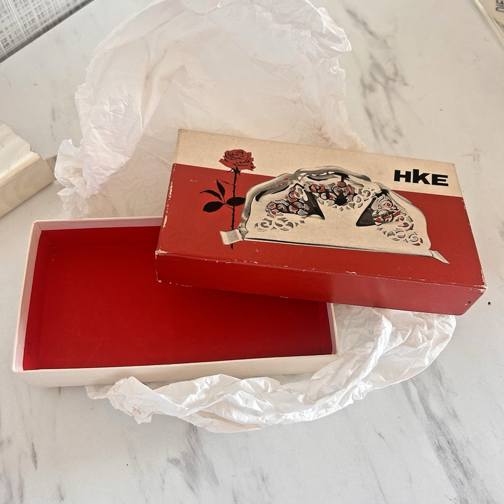 Vintage Silver Plate Napkin Holder Half Fan Shell Germany HKE Art Deco BxA