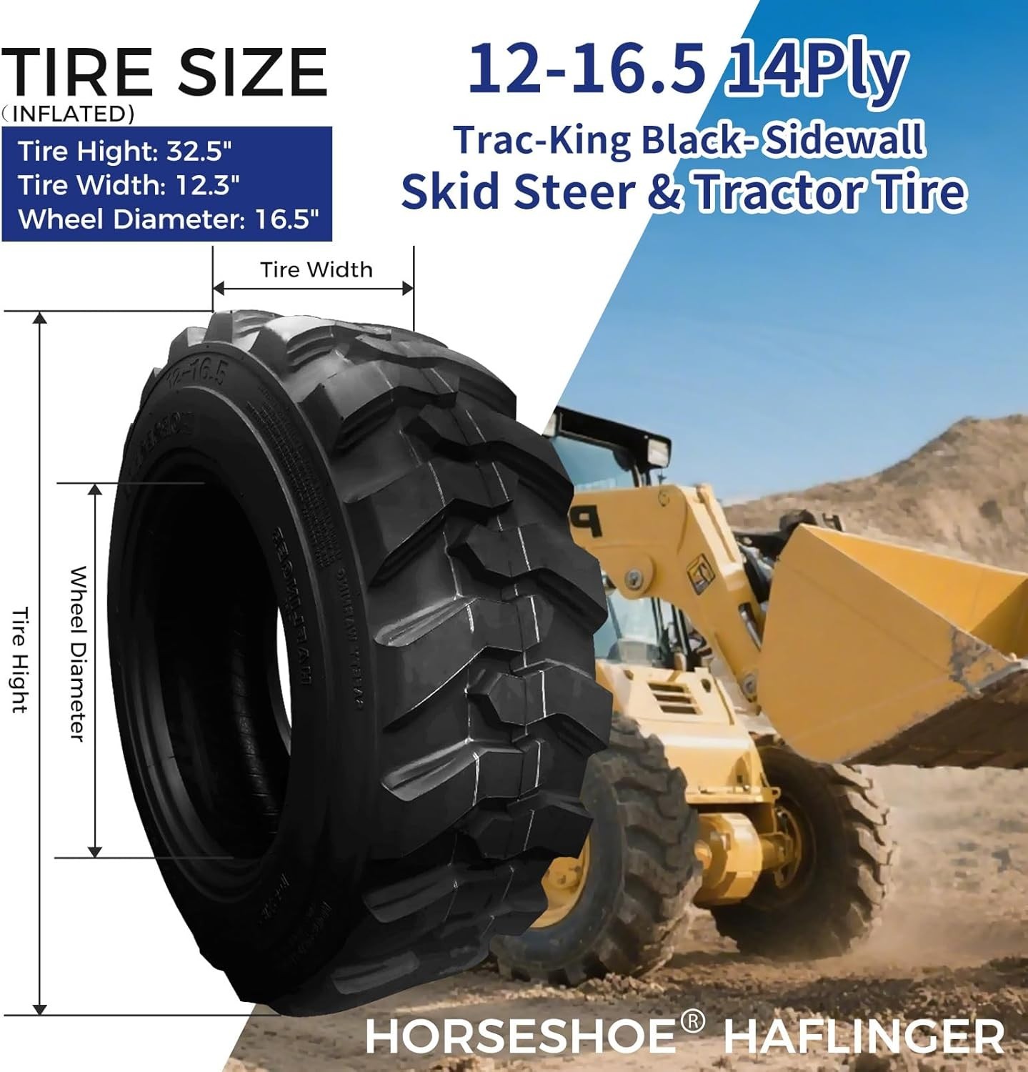 4 12x16.5/12-16.5 14PR Skid Steer Tire HAFLINGER TRAC-KING Heavy Duty TL 12165