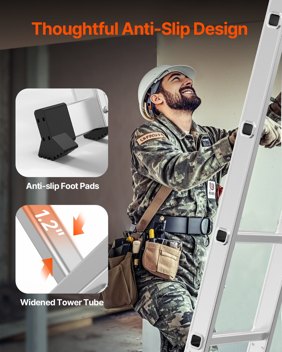 Multi-Purpose Folding Ladder 7-in-1 3 Step 12ft Reach Height for Work