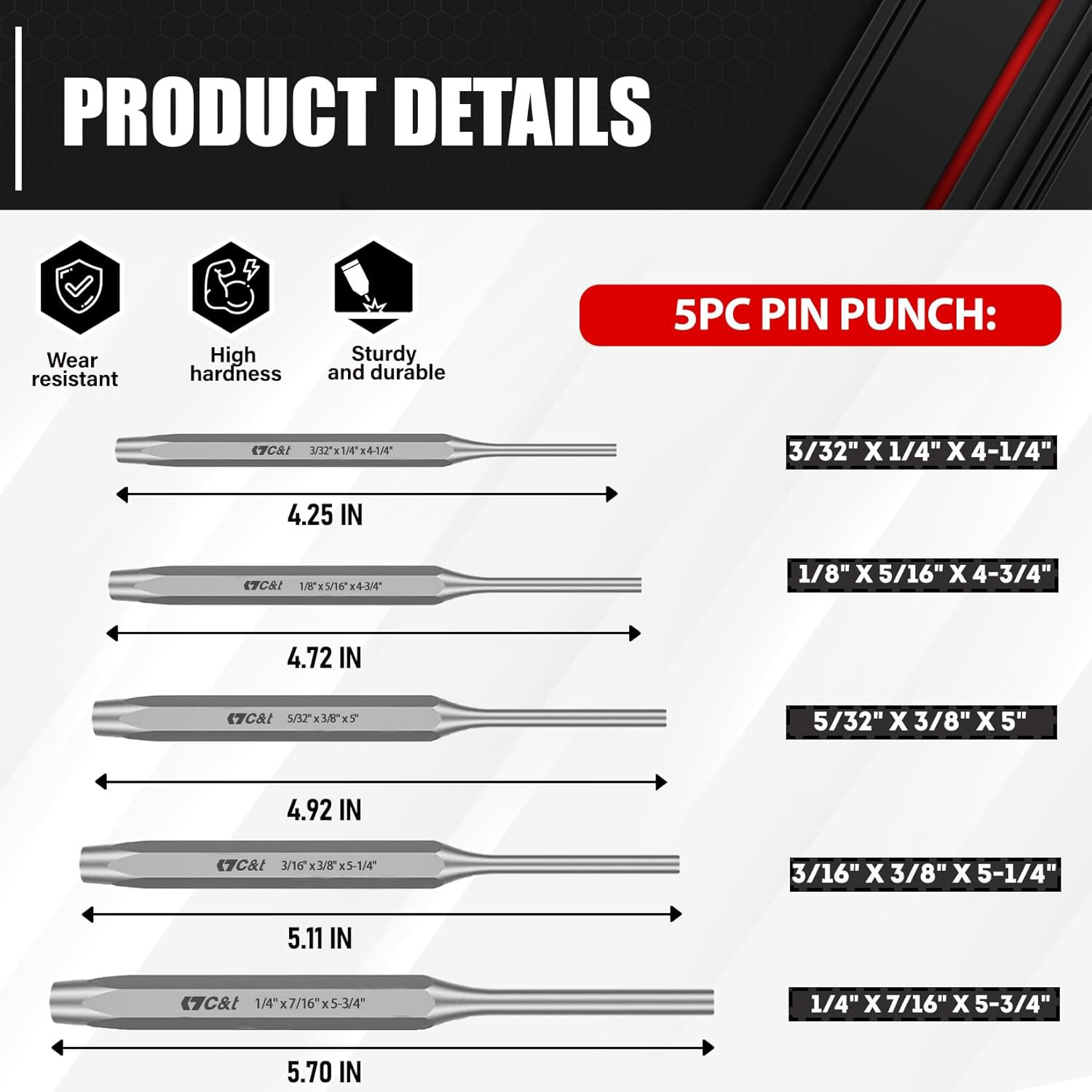 16-Piece Punch And Chisel Set With Storage Pouch Including Taper Cold