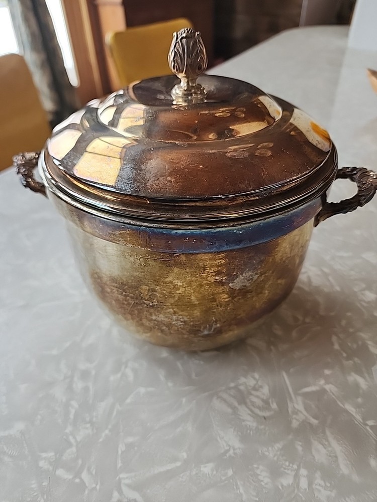 Vintage Federal Silver Company Silver Plated Ice Bucket Tarnished/ Pyrex Insert