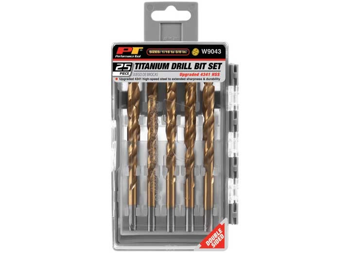 Performance Tool W9043 25pc Titanium Drill Bit Set