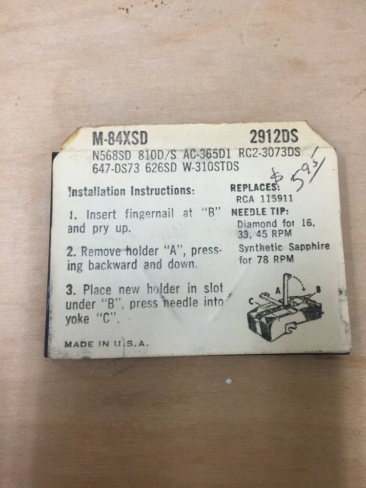 EV NOS replacement needle stylus 247 2912DS RCA 115911