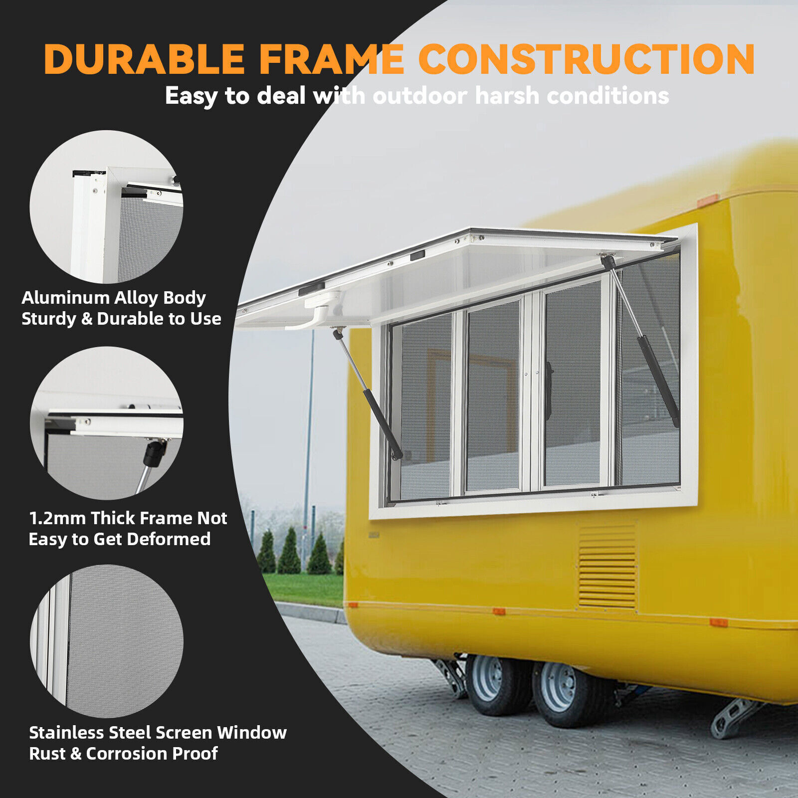 Concession Stand Food Trucks Serving Window with Sliding Screen Windows & Awning