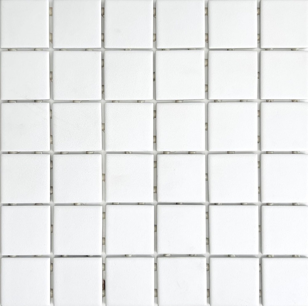 Essential White 2" x 2" Matte Finish Ceramic Mosaic Tile on Dot Mount