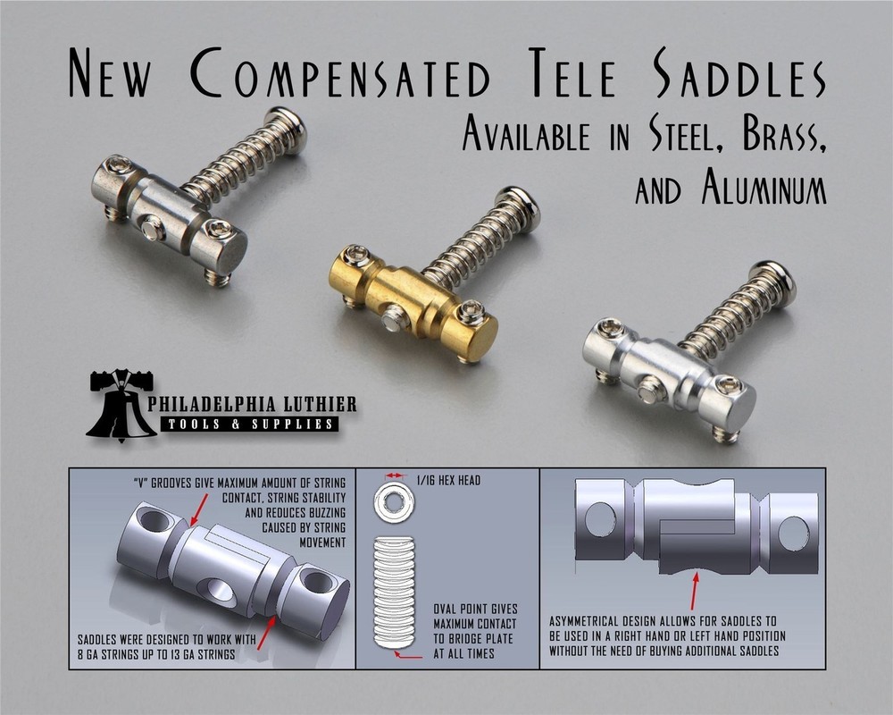 3 Set Compensated Telecaster Saddle - Brass - 1/4" Offset Barrel