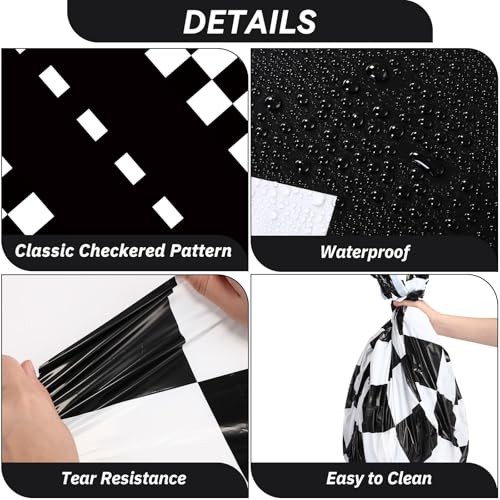 3 Pcs Plastic Racing Party Round Tablecloths Checkered Flag Table Covers Black