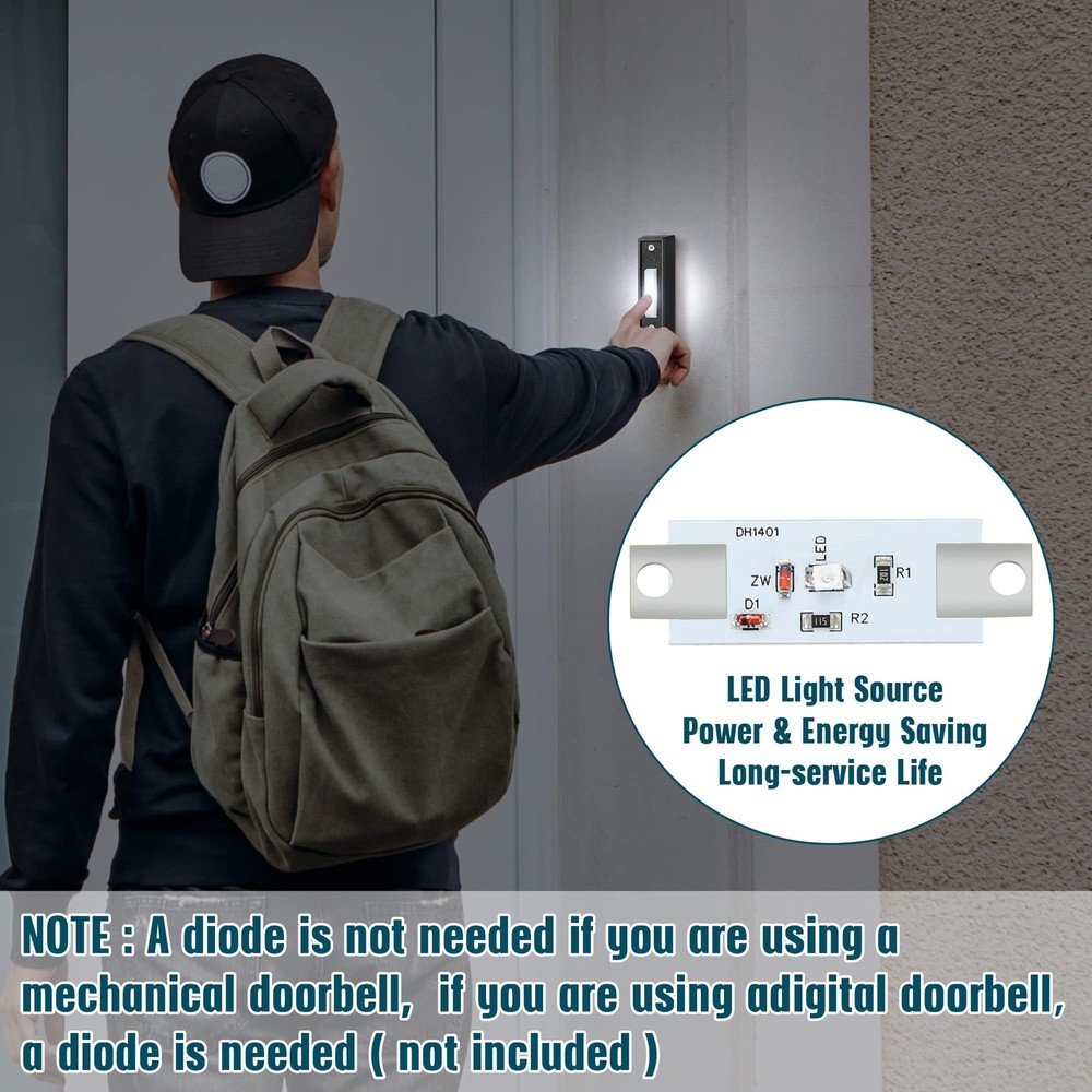 Lighted Doorbell Button - 2 Pack, Wall Mounted in Black and White