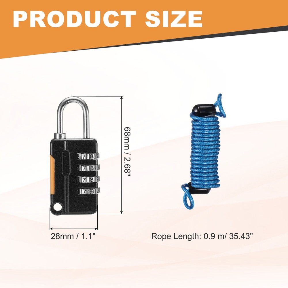 Luggage Lock, 4 Digit Combination Padlock with Flexible Blue Cable (90cm)