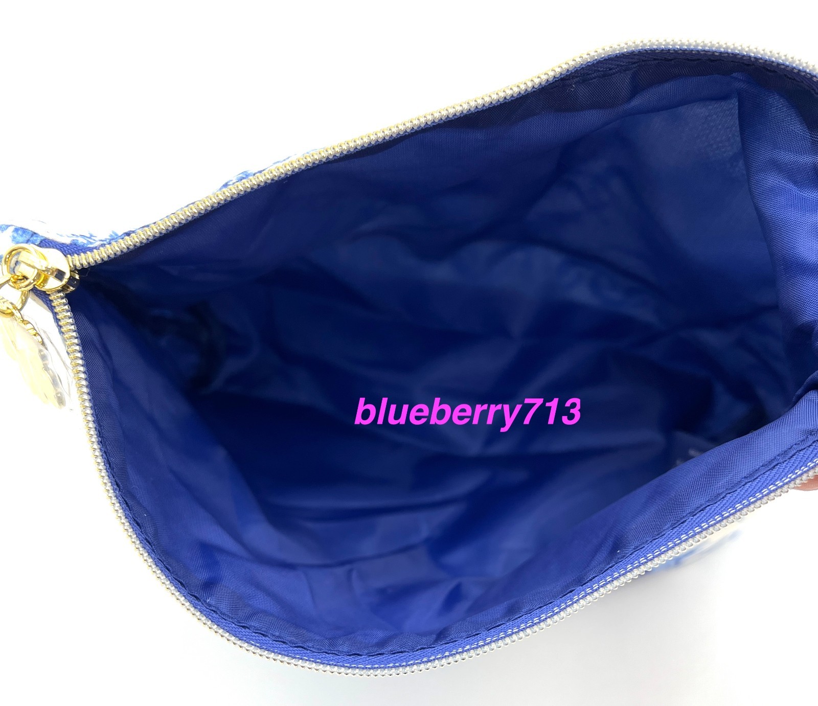 2 Bags: Estee Lauder Blue Flower , Bird Print Makeup Bag with Zipper