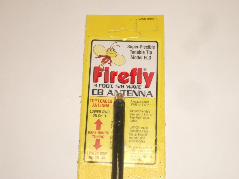FIRESTIK FL3B 3Ft BLACK FIREFLY TUNEABLE TIP CB ANTENNA
