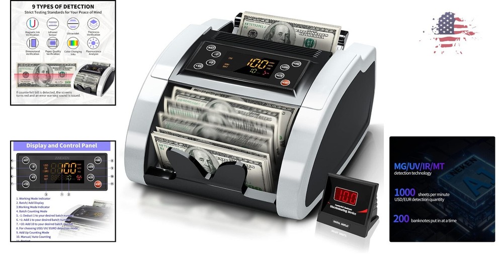 Advanced Portable Money Counter Machine - LED Display - Add&Batch Modes