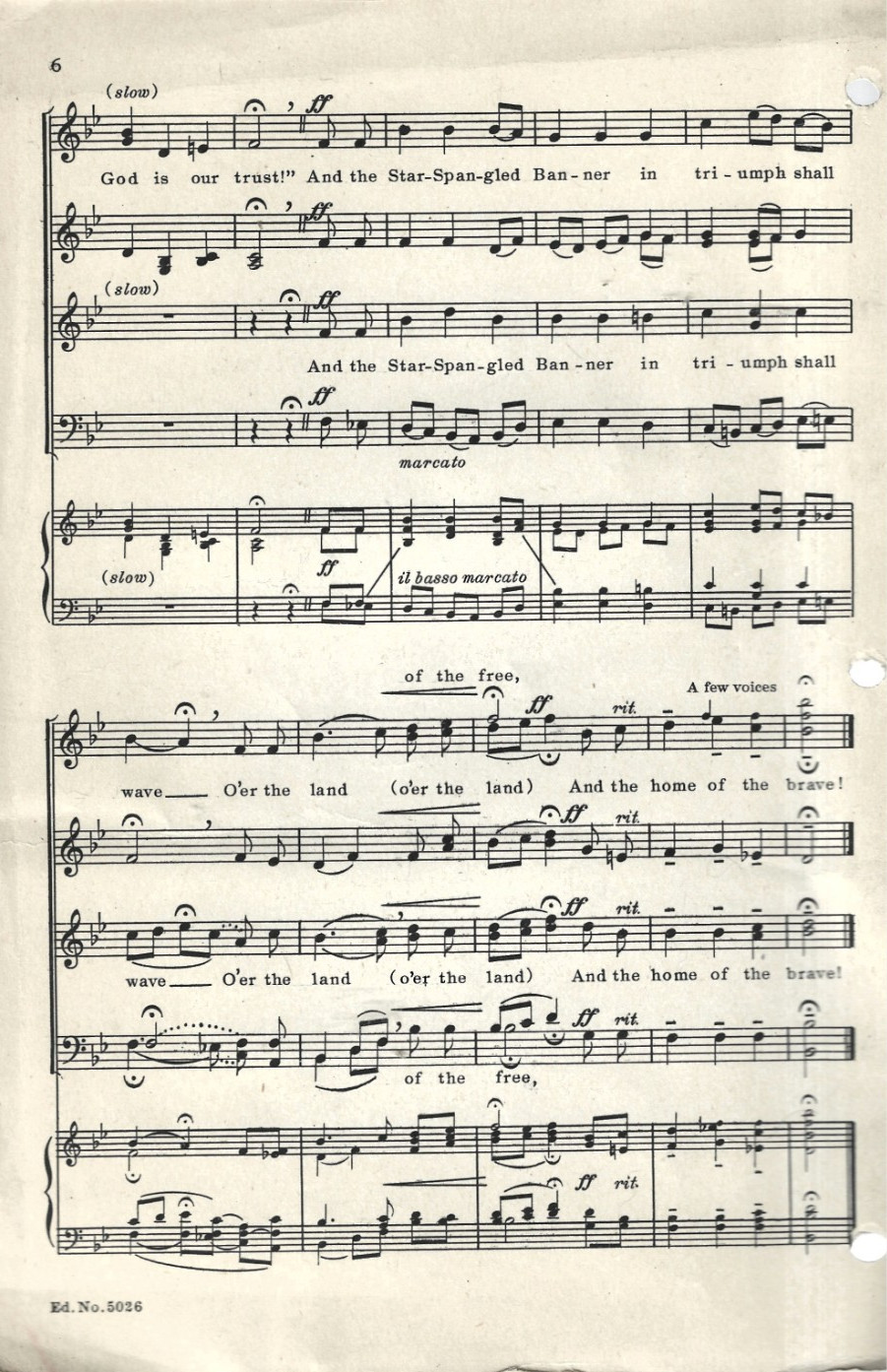 The Star-Spangled Banner, Vintage Sheet Music for Mixed Voices, 1940 Neil A Kjos