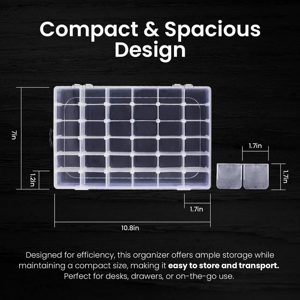 Budreu 4pack 36 Grids Plastic Clear Organizer Box Bead Storage Containers wit...