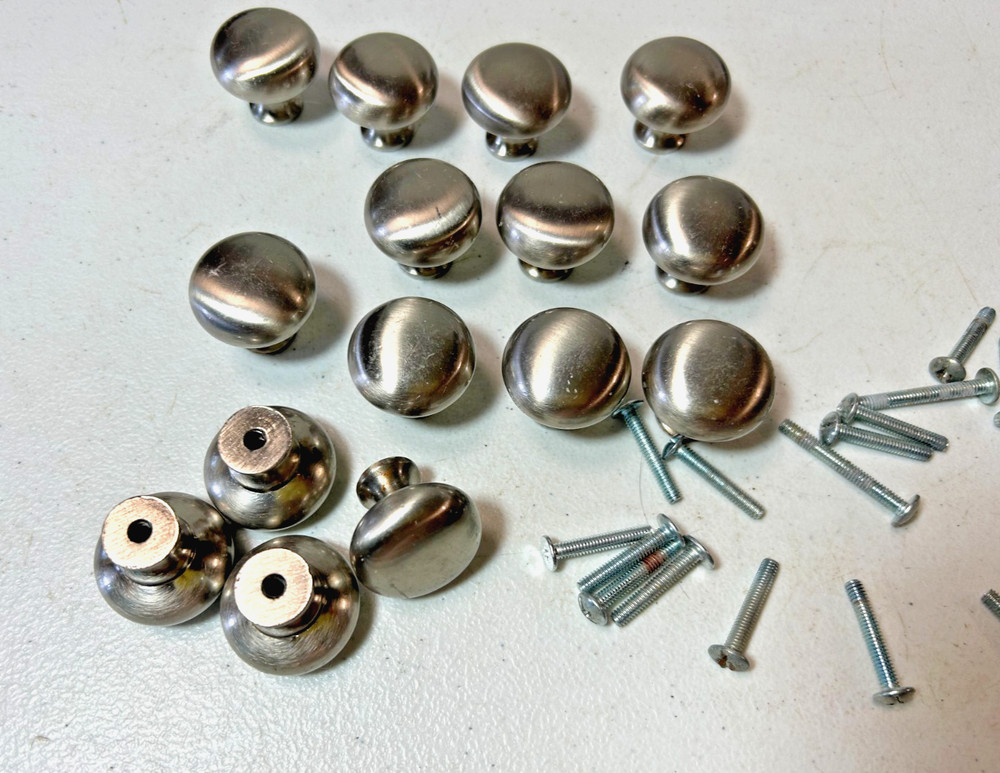 15 Vintage Chrome Silver Round 1" Drawer Cabinet Knobs Pulls