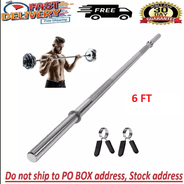Fitness Weight Bar 6FT Barbell 1 Inch Solid Chrome Workout Exercise Lifting