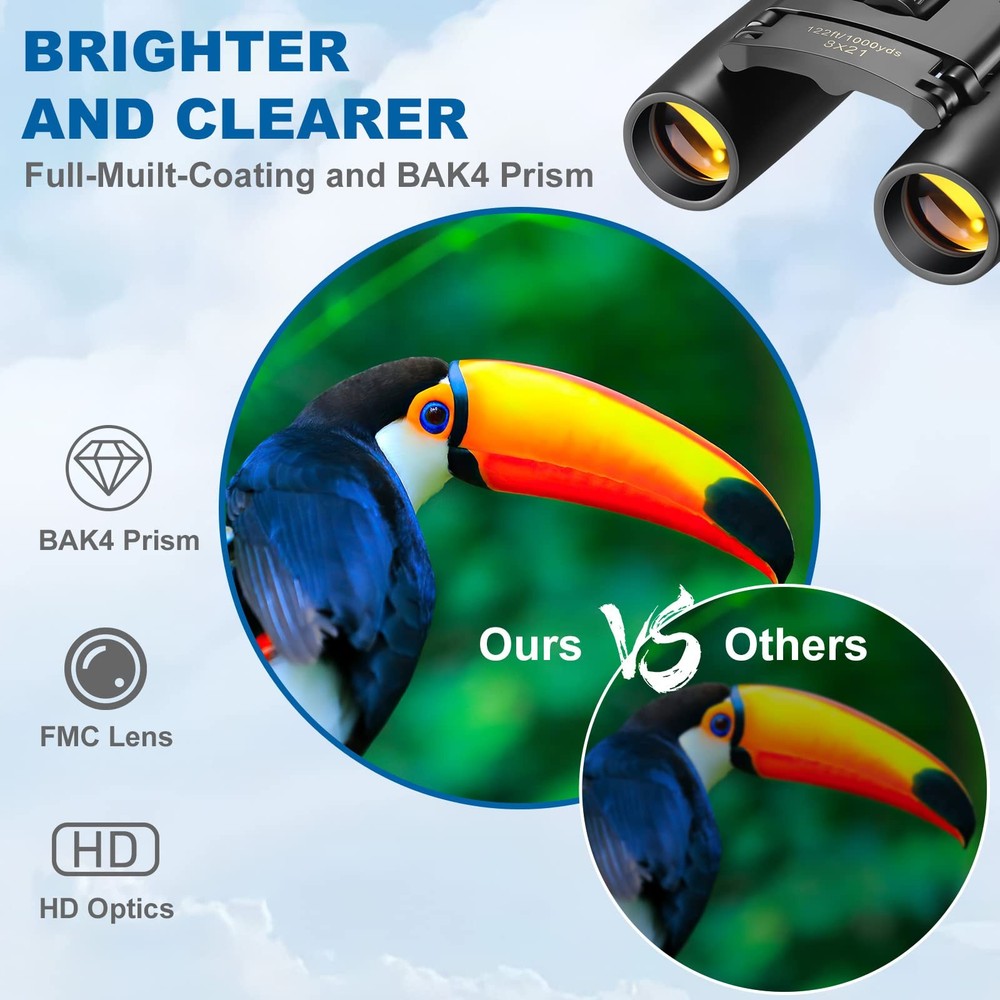 AHFLRITO Compact Binoculars, Lightweight Foldable Small Small, Black